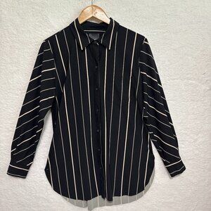 Lysse Womans Long Sleeve Shirt Black w Cream Stripes size L